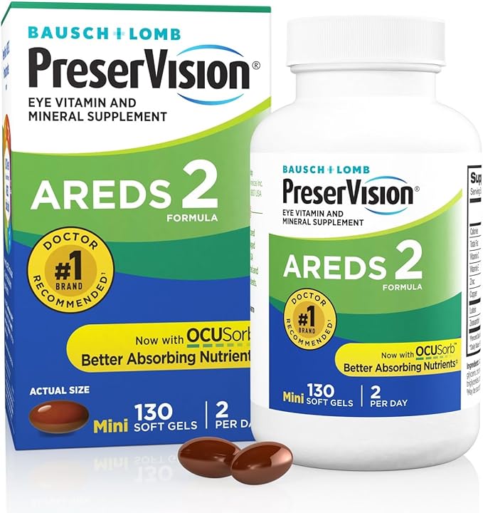 PreserVision AREDS 2 Eye Vitamins #1 Eye Doctor Recommended Brand Lutein and Zeaxanthin Supplement with Vitamin C Vitamin EZinc and Copper 130 Softgels (Minigels)