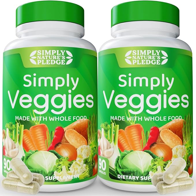 Simply Nature's Pledge - 90 Veggie Capsules- 2 Month Supply - Made with Whole Food Superfoods Packed with Beta Carotene &amp 18 Different Vegetables - 100% Soy Free
