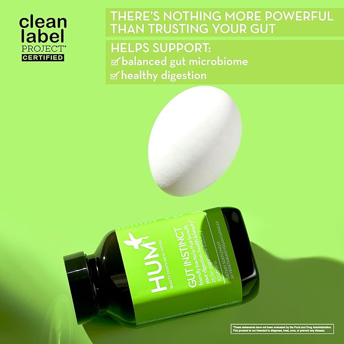 HUM Gut Instinct Daily Probiotics for Women and Men Digestive Health Lactobacillus Bifidobacterium Strains for Immune Support Probiotic Supplement for Healthy Gut Diversity 90 Capsules