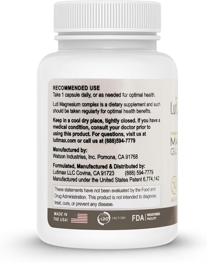 Lutimax Magnesium Glycinate 500mg w/Premium Luteolin &amp Rutin Blend - 100mg Elemental Magnesium for Stress Calm Relaxation &amp Sleep Support - Vegan Non-GMO Gluten Free &amp Made in USA -