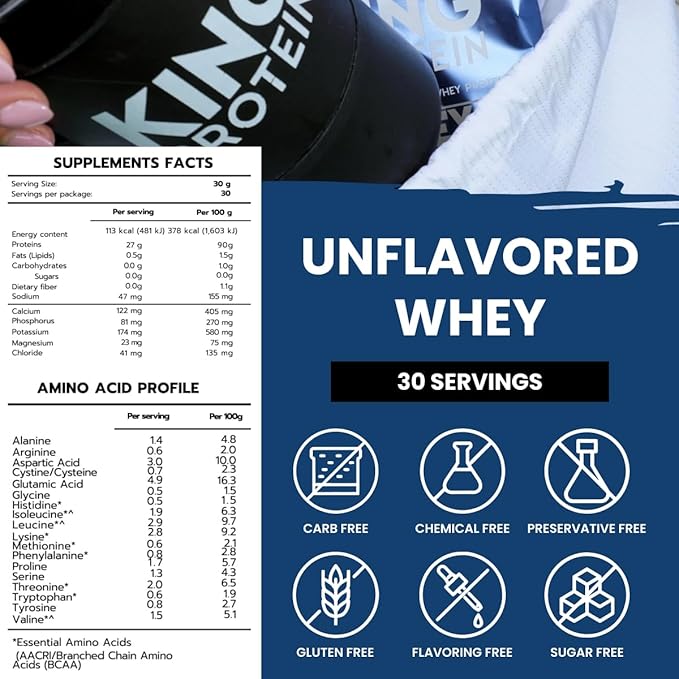 Clean Whey Isolate Protein Powder Unflavored | 27g per Serving w/Organic BCAA | Pre-Post Training | 100% Natural | No Carbs | Preservatives &amp GMO Soy and Gluten Free | 30 Servings