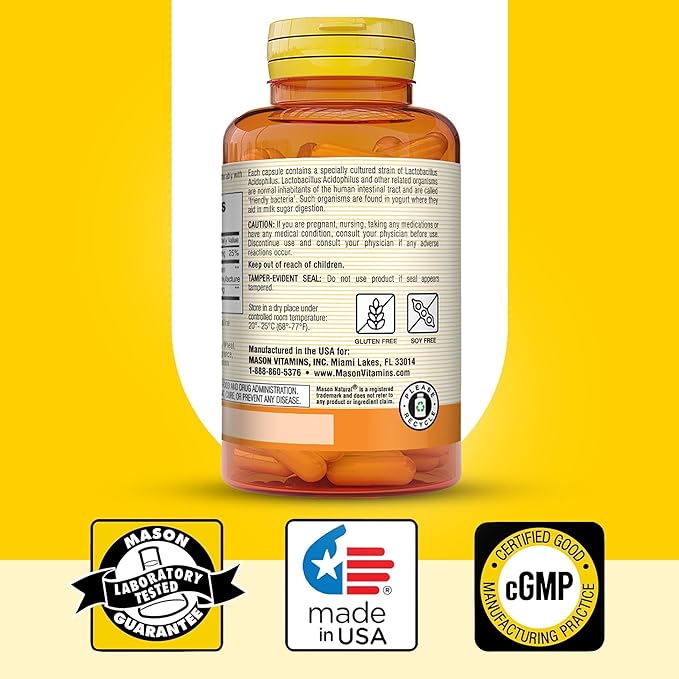 MASON NATURAL Probiotic Acidophilus 150 Day Supply Supports Regularity and Normal Digestion with Pectin &amp Calcium 100 Capsules (Pack of 3)