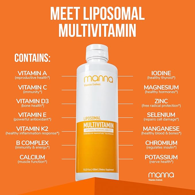 Manna Vitamins Evolved Liposomal Multivitamin - Daily Multivitamin Provides 20 Vitamins and Minerals - Multivitamins for Men and Women - Boosts Immune System Supports Energy and Metabolism 3 Pack