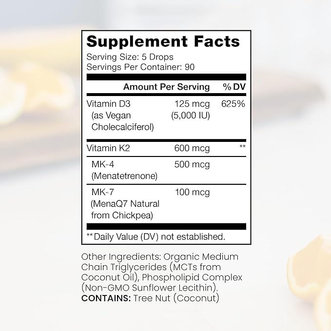 Pure Therapro Rx Vegan D3 + K2 Organic 100% Liposomal 10ml Made in USA | 3 Month Supply | Maximum Absorption Vitamin D3 and Vitamin K2 Supplements for Men and Women D3 Vitamin 5000 IU