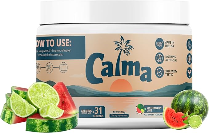 Calma – Watermelon Lime Calming Drink Mix Magnesium Glycinate &amp Citrate with KSM-66 Ashwagandha L-Theanine &amp Vitamin D3 (CELLg8) – Sugar Free Non-GMO – 31 Servings