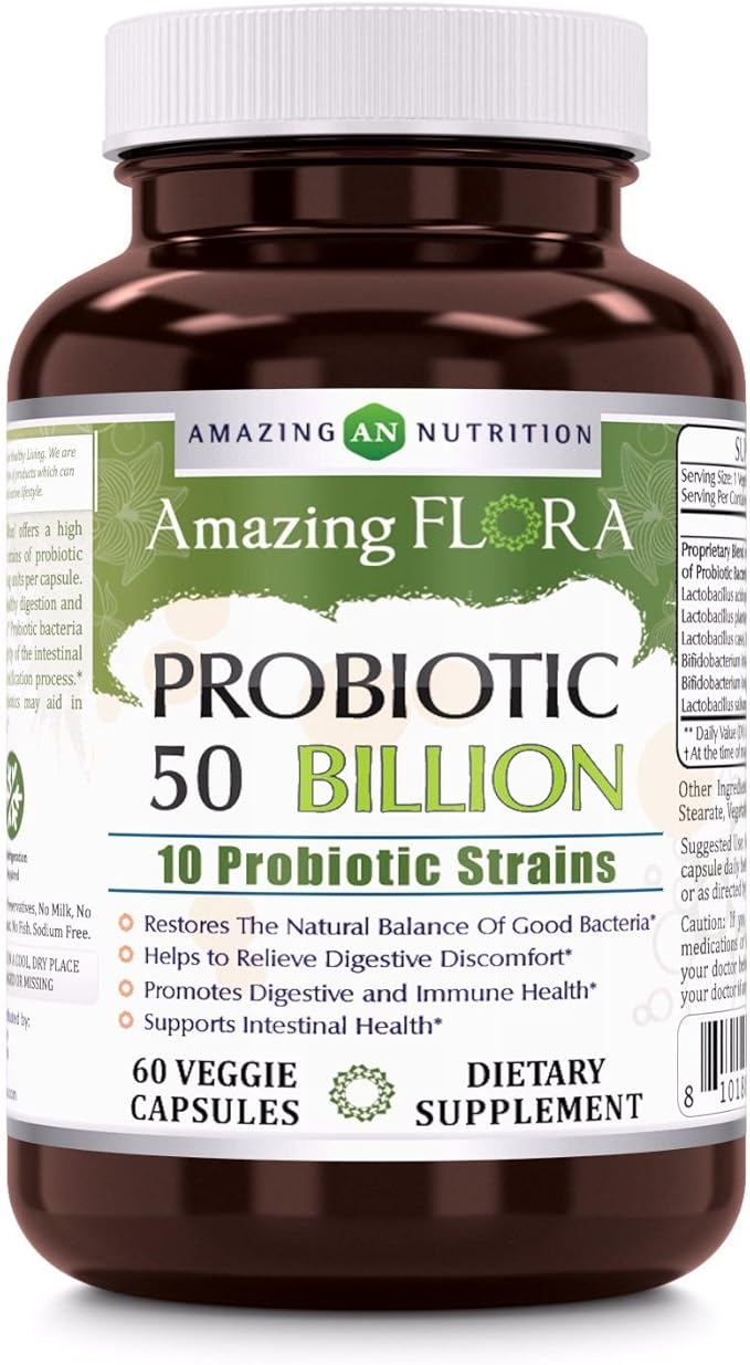 Probiotic 50 Billion with 10 Best Probiotics Strains Including Acidophilus plantarum rhamnosus etc * Supports Digestive &amp Immune Health * Veggie Capsules (60 Count)