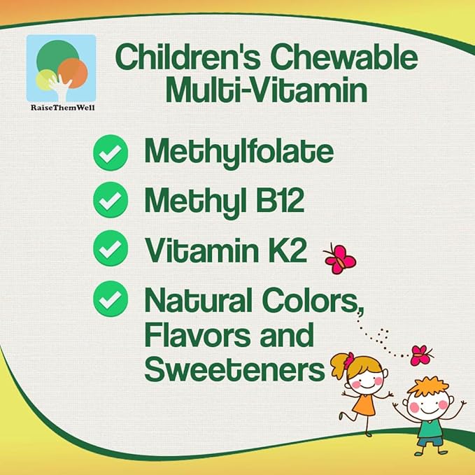 Raise Them Well Tasty Chewable Kids Multivitamin All-Natural Colors Flavors &amp Sweeteners Daily Essential Vitamins for Children Easy-to-Chew Vitamins Strawberry