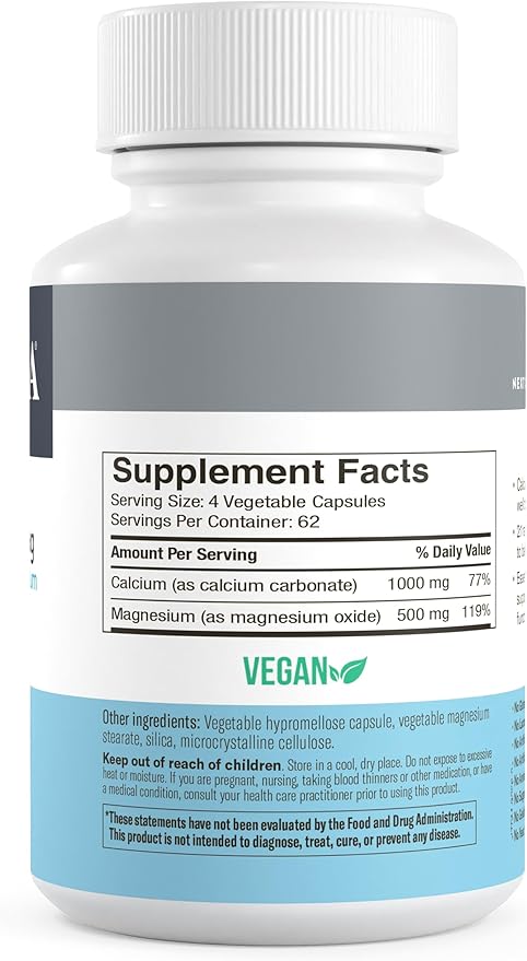 Freeda Super Cal/Mag – Kosher Vegan Bone Health Supplement – Supports Bone Strength Nerve Function &amp Muscle Relaxation – Vegetarian Calcium Magnesium Capsules – Third-Party Tested – 250 Capsules