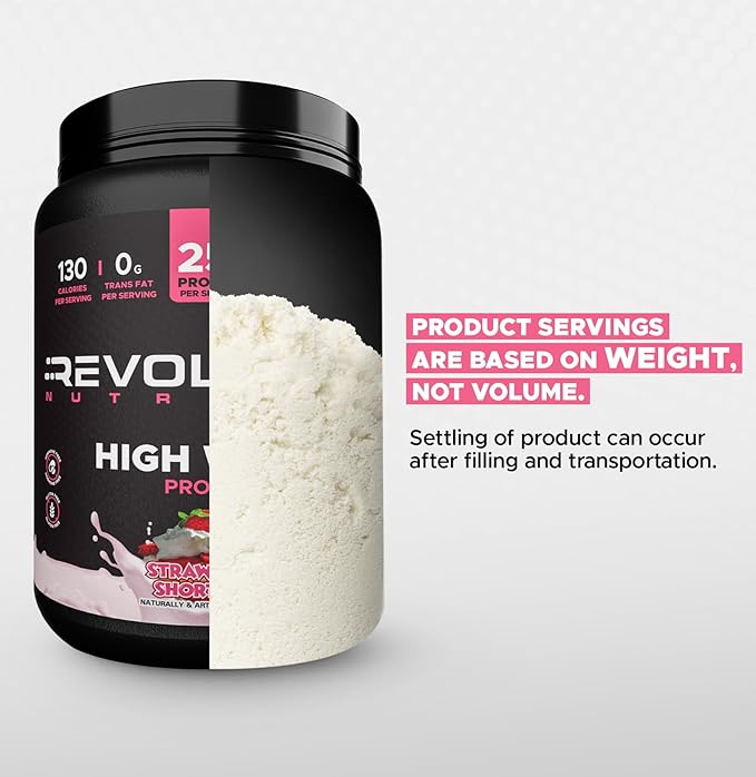 Revolution Nutrition High Whey Protein Powder 2LB Whey Isolate Gluten Free Lean Muscle Mass for Men &amp Women 25g of Protein Per Scoop 908 g 24 Servings (Strawberry Shortcake 2 Pound)