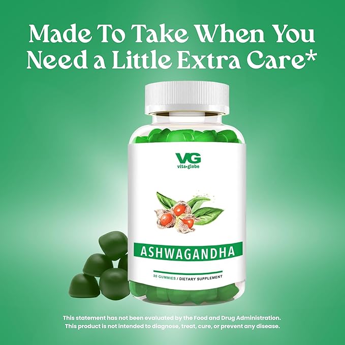 VITA GLOBE Ashwagandha Gummies 25mg with Vitamin D2 100mcg and Zinc 2mg Ashwagandha for Men and Women Supplement for Everyday Wellness Mood Balance and Immune Nutrition 60 Count 2 Pack