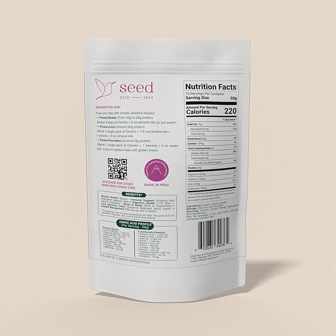 SEED Chocho Pure Plant-Based Protein Powder Gluten Free Dairy Free Soy Free Non-GMO 17.6 oz