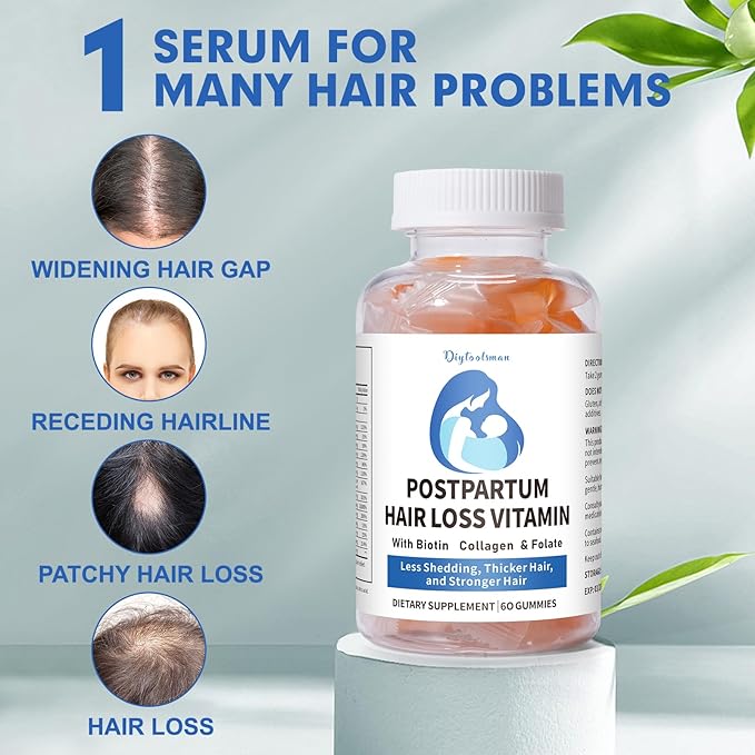 Postpartum Hair Loss Vitamin Vegan Gummies with Biotin Collagen &amp Folate Postpartum Hair Loss Products for Less Shedding Thicker Hair Stronger Hair Breastfeeding-Friendly 60 Gummies