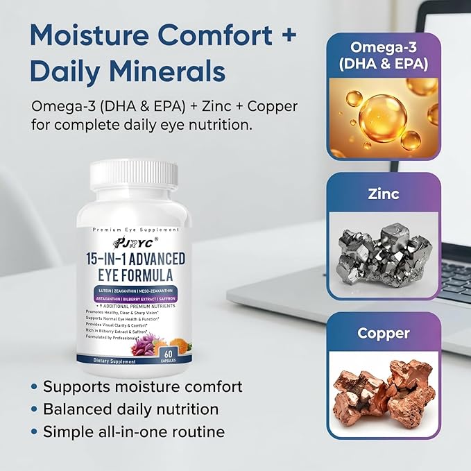 Neurobella Eye Formula - Neurobella 15 in 1 Advanced Eye Formula with All 3 Carotenoids Lutein &amp Zeaxanthin Bilberry Extract and Saffron 120 Capsules