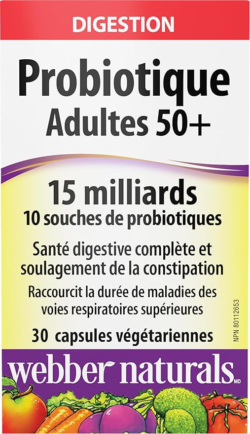 Webber Naturals Probiotic Adult 50+ 15 Billion Active Cells 10 Probiotic Strains 30 Capsules