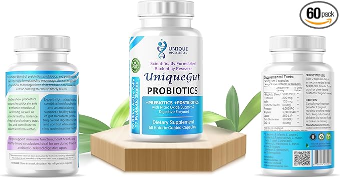 UniqueGut™ Probiotics – 17-Strain Advanced Formula with Prebiotics Postbiotics Digestive Support &amp CoQ-10