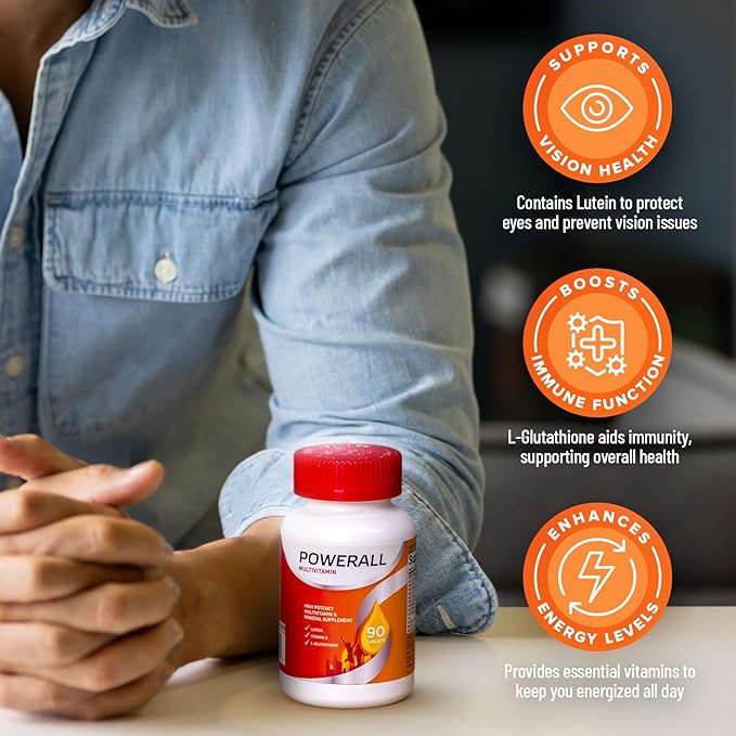 Basic Brands PowerAll Multivitamin &amp Mineral Supplement – Supports Immune Health Eye &amp Circulatory Health for Adults – High Potency Formula with Lutein L-Glutathione &amp Vitamin K 90 Cou