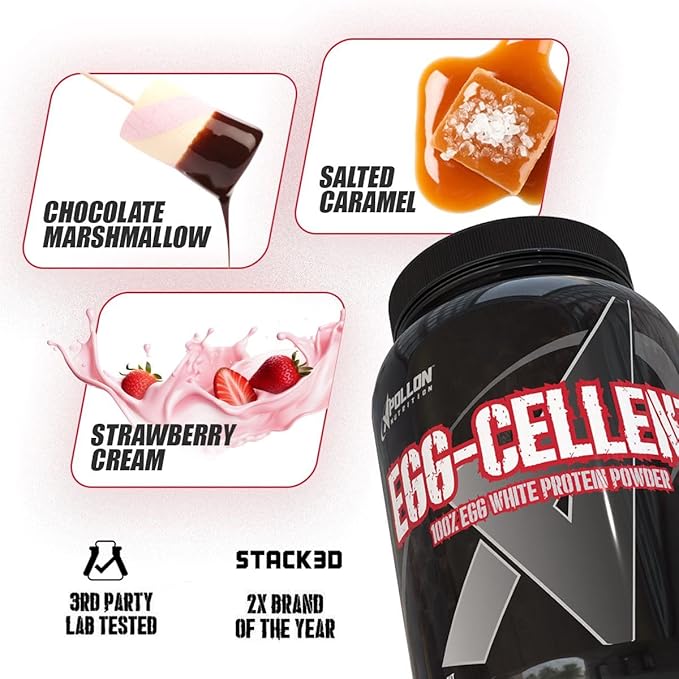 Apollon Nutrition Egg-Cellent | 24g Egg White Protein Powder Recovery Muscle Growth for Men &amp Women Dairy Free Gluten Free Lactose Free Keto-Friendly (26 Serving Strawberry Cream)