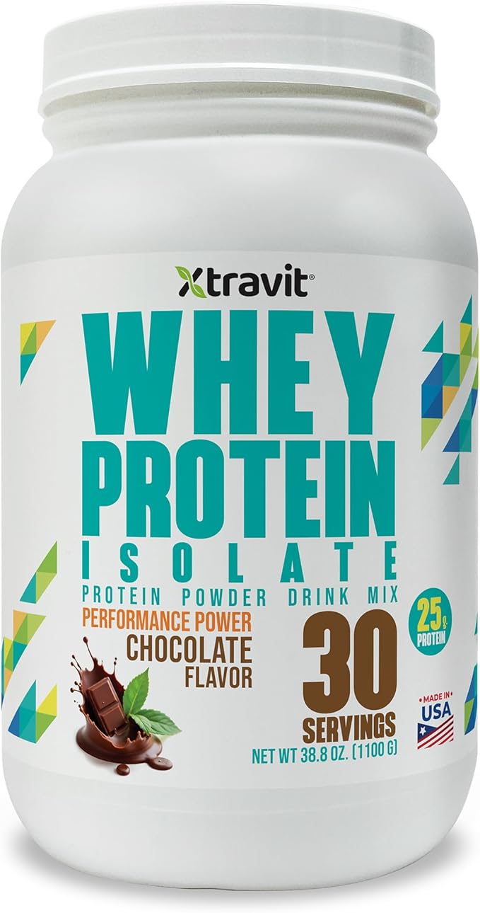 Chocolate Whey Protein Isolate Powder – Low Carb Supplement for Men &amp Women - Support Muscle Growth Nutrition Fitness &amp Weight Management - Filler &amp GMO Free 25 g 30 Servings