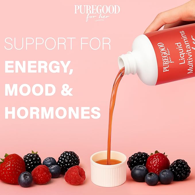 Women’s Liquid Multivitamin | 70+ Nutrients Superfoods &amp Omegas | Made in USA | Vegan Non-GMO Sugar Free | Mixed Berry | 30 Fl Oz (30 Servings)
