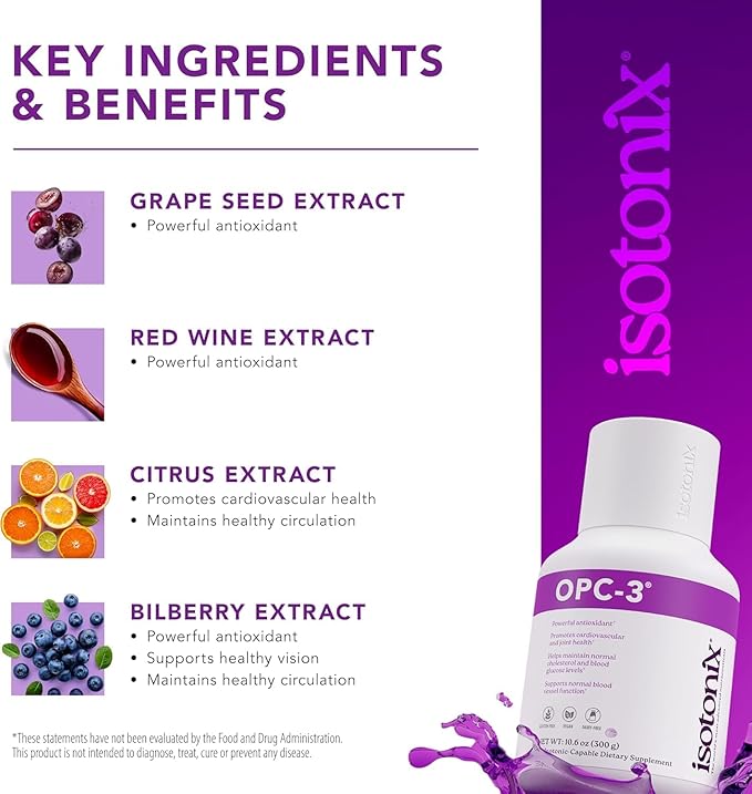 OPC-3 Isotonix - Antioxidant Supplement - Pycnogenol Grape Seed Extracts Bilberry Red Wine &amp Pine Bark Extracts - for Heart &amp Circulatory Support - Isotonic Vegan Gluten Free - 90 Serving