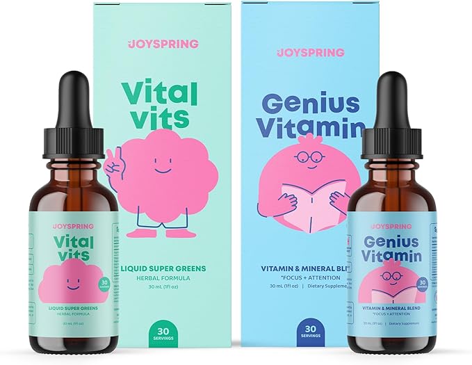 JoySpring Daily Multivitamin with Burdock Root &amp Elderberry Bundle | Kids Vitamins Naturally Sourced Non-GMO Non-Alcoholic Liquid Formula Immunity Health Support | Vegan &amp Vegetarian Supple