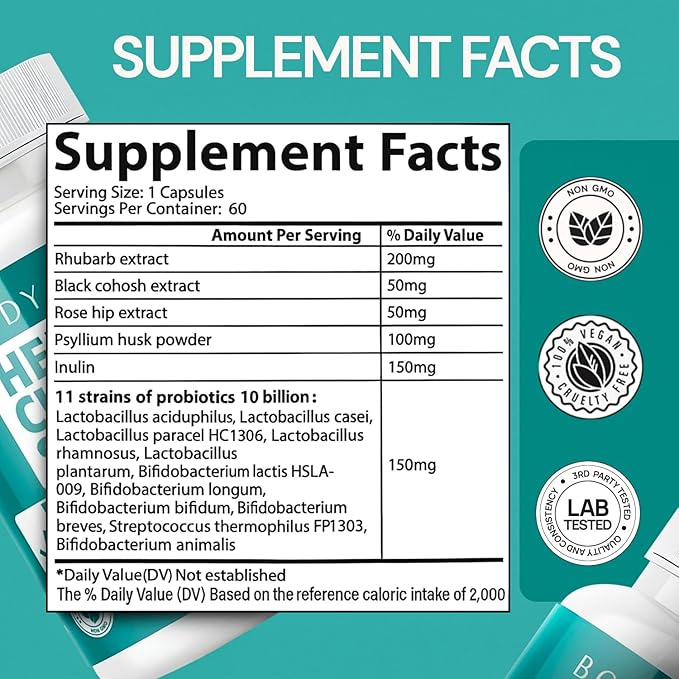 Herbal Cleanse Support - Botanicals &amp 11-Strain Probiotic Blend - Supports Digestion Bowel Movements Gut Balance &amp Regularity - 60 Veggie Capsules