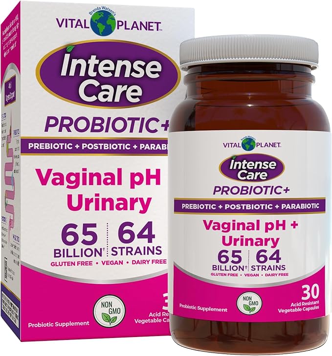 Vital Planet - Intense Care Vaginal pH &amp Urinary Probiotics Prebiotics Postbiotics Parabiotics 4-in-1 Refrigerated Supplement for Adults 65 Billion CFU 64 Strains Digestive and Immune 30 c