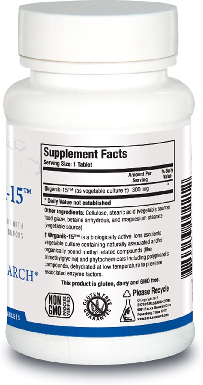 Biotics Research Organik 15 Methyl Donors and Acceptors Dimethylglycine Enhances Oxygen Utilization Potent Antioxidant Activity Athletic Performance Supports Muscle Strength 180 Tablets