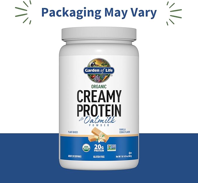 Garden of Life Creamy Plant Protein + Oat Milk Powder + Vanilla Flavor Vegan Protein Powder – Plant Based Prebiotics &amp Probiotics Gluten-Free Non-GMO Vanilla Cookie Flavor 2 LBS
