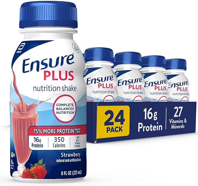 Ensure Plus Nutrition Shake with 16 Grams of Protein &amp Ensure Plus Liquid Nutrition Shake with Fiber 16 Grams of Protein Vanilla 8 Fl Oz Bottle (Pack of 24)