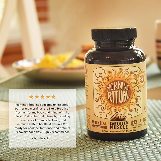 Earth Fed Muscle Morning Ritual Multivitamin for Women Supports General Health &amp Wellness - Multivitamin with Iron for Immune &amp Heart Support – Daily Vitamin for Women - 30 Day Supply 60 Caps