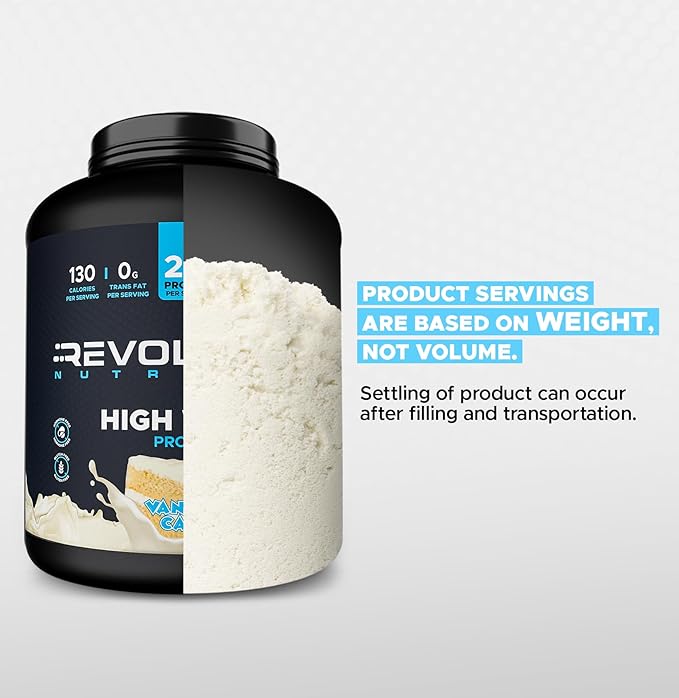 Revolution Nutrition High Whey Protein Powder 6LB Whey Isolate Gluten Free Lean Muscle Mass for Men &amp Women 25g of Protein Per Scoop 2.7kg 73 Servings (Vanilla Cake 6 Pound)