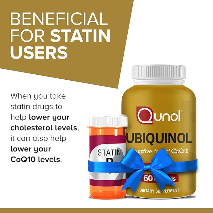 Qunol Ubiquinol CoQ10 100mg Softgels Ubiquinol - Active Form of Coenzyme Q10 Antioxidant for Heart Health Healthy Blood Pressure Levels Beneficial to Statin Users 60 Count