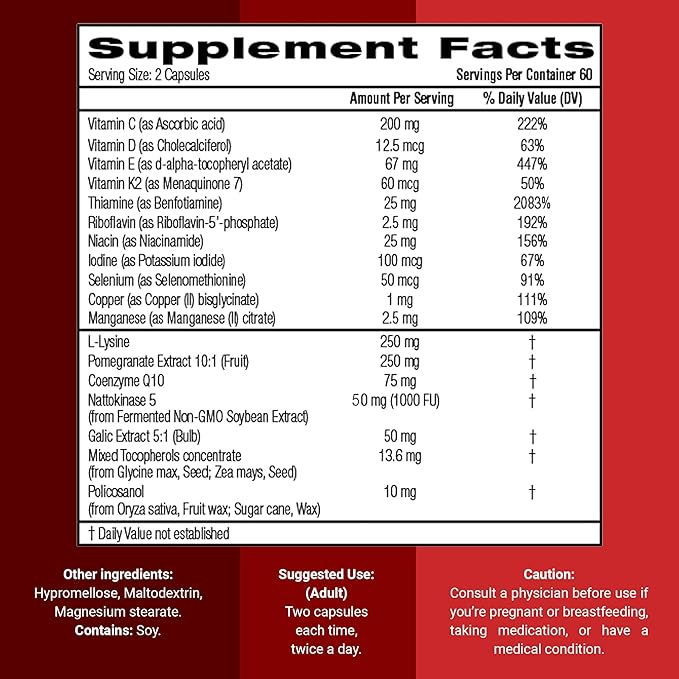 CoQ10 Cardiovascular Supplement 150mg – Coenzyme Q10 Nattokinase Pomegranate Garlic &amp Lysine for Blood Cholesterol Circulation Heart Plus CoQ10 Supplement for Men &amp Women 120 Capsules by