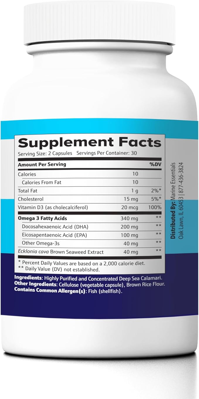 Marine Essentials- Marine D3 Omega 3 Calamari Ecklonia Cava DHA (2 Bottles - 120 Capsules)