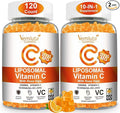 2 Pack Liposomal Vitamin C 2000mg Gummies Complex Rose HIPS with D3 5000IUElderberry EchinaceaIron &amp Zinc for Adults Kids ImmuneAntioxidant &amp Collagen SupportOrange Flavor 120Count