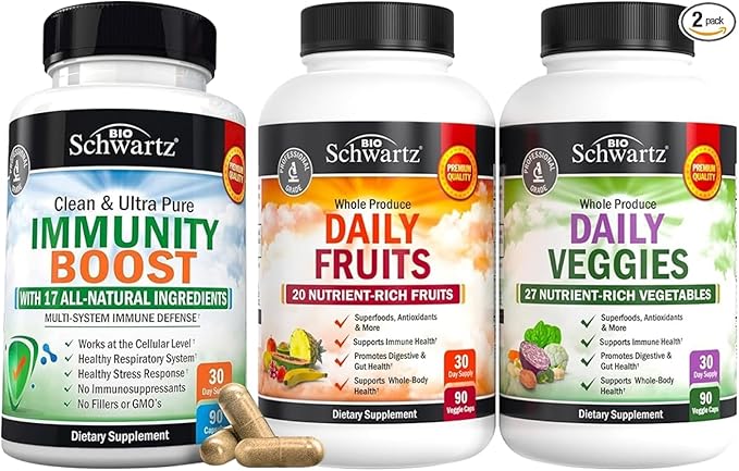 BioSchwartz Daily Fruits and Veggies Supplement for Women and Men (1 Month Supply) Plus 17 in 1 Immune Support Supplement with Antioxidants (1 Month Supply)