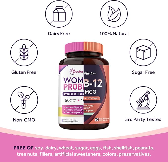 Doctor's Recipes Women's Probiotic 60 Caps&amp Vitamin B12 Methylcobalamin 5000 mcg 90 Fast Dissolve Tablets