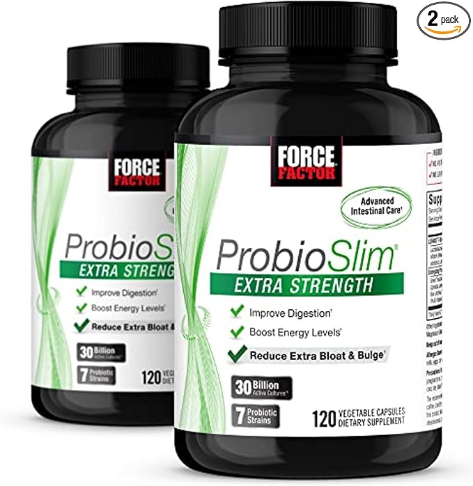 Force Factor ProbioSlim Extra Strength Probiotic Supplement for Women and Men with 30 Billion CFUs and Green Tea Extract for Gut Health Support Bloating and Gas Relief 120 Count (Pack of 2)