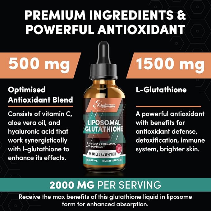 2000MG Liposomal Glutathione Liquid Drops Ultra High Absorption Natural Detoxification Immune System &amp Skin Support* L-Glutathione Vitamin C &amp Hyaluronic Acid Capsules Alternative 2.02