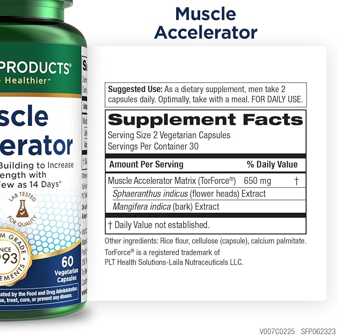 Purity Products Muscle Accelerator 650 mg Patented &amp Clinically Tested Muscle Accelerator Blend of Ayurvedic Herbal Extracts Promotes Strength Endurance + Muscle Growth - 60 Veg Caps (2)