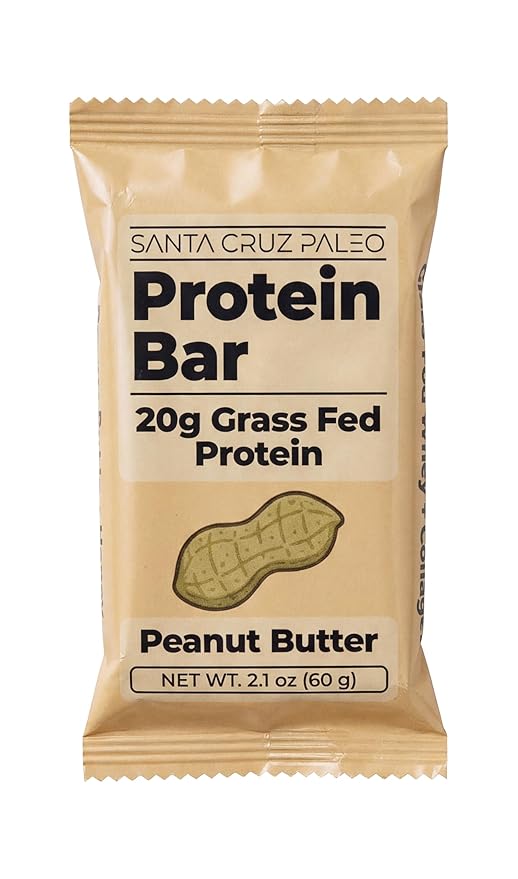 Santa Cruz Paleo Protein Bar – 20g Grass-Fed Whey &amp Collagen Protein – Wildflower Honey Sweetened No Seed Oils High Protein Snack Bar (Peanut Butter Flavor Pack of 10)