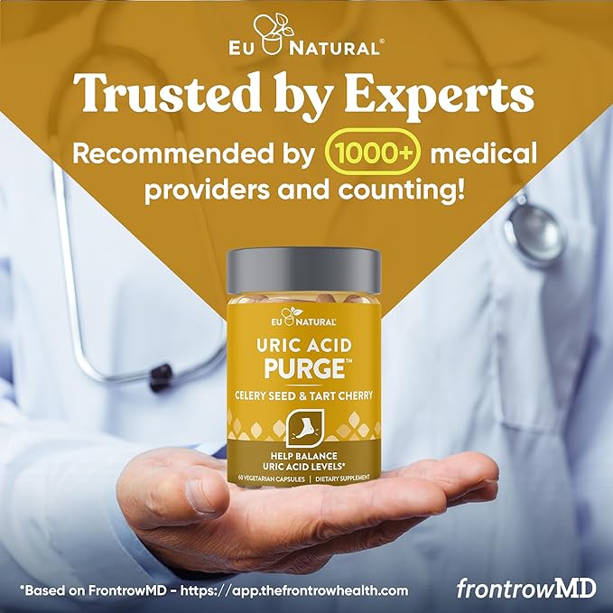 Eu Natural Purge Uric Acid Flush - Eat &amp Drink What You Want - Uric Acid Support for Joints &amp Mobility with Celery Seed Tart Cherry &amp Chanca Piedra - 120 Vegetarian Capsules