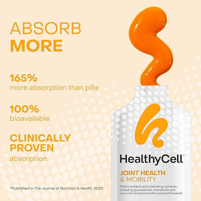Healthycell Joint Health &amp Mobility Daily Liquid Supplement - Joint Support Supplement Inflammation Response Cartilage &amp Flexibility with Curcumin Glucosamine &amp Chondroitin - 14 Gel Pac