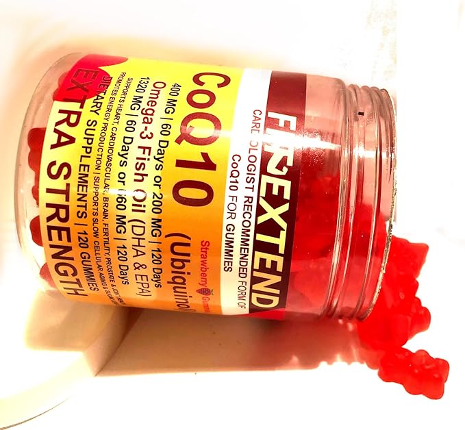 Coq10 400 mg Omega 3 Fish Oil Gummies 1320 mg 60 Days 120 Count Ubiquinol Strawberry Sugar Free High Absorption Coenzyme Q10 Supports Anti-Aging Cell Energy Antioxidant