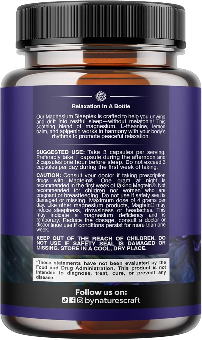 High Absorption Magnesium Sleep Supplement - Rest Support Magtein Magnesium L-Threonate and Apigenin Theanine for Sleep and Rest for Women &amp Men - Mg L-Threonate Melatonin Free Sleeping Aid - 90 C