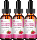(3 Pack) Magnesium Liquid Drops - 8 in 1 Magnesium Complex Supplement with Magnesium Glycinate Citrate Malate Taurate for Brain Night Muscle Bone Cramps Raspberry Flavor