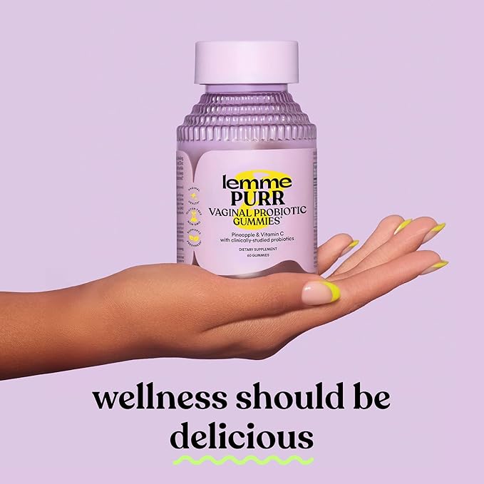 Lemme Purr Vaginal Probiotic Gummies for Women - Balanced pH Healthy Odor Yeast Balance &amp Flora Support + Vitamin C for Immune Health - Tasty Pineapple (60 Count) (Pack of 2)