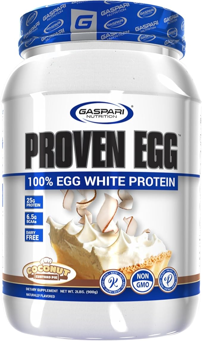 Gaspari Nutrition Proven Egg 100% Egg White Protein 25g Protein Keto Friendly Dairy and Lactose Free Soy Free (2 lbs Coconut Custard)