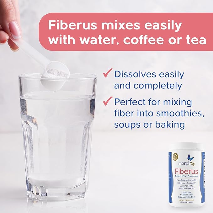 MORPHUS Fiberus Prebiotic Fiber Supplement Powder | Flavorless | Womens Gut Health Supplement | Helps Improve Regularity | Menopause Supplements for Women | Mitigates Gas &amp Bloating | Includes Sco
